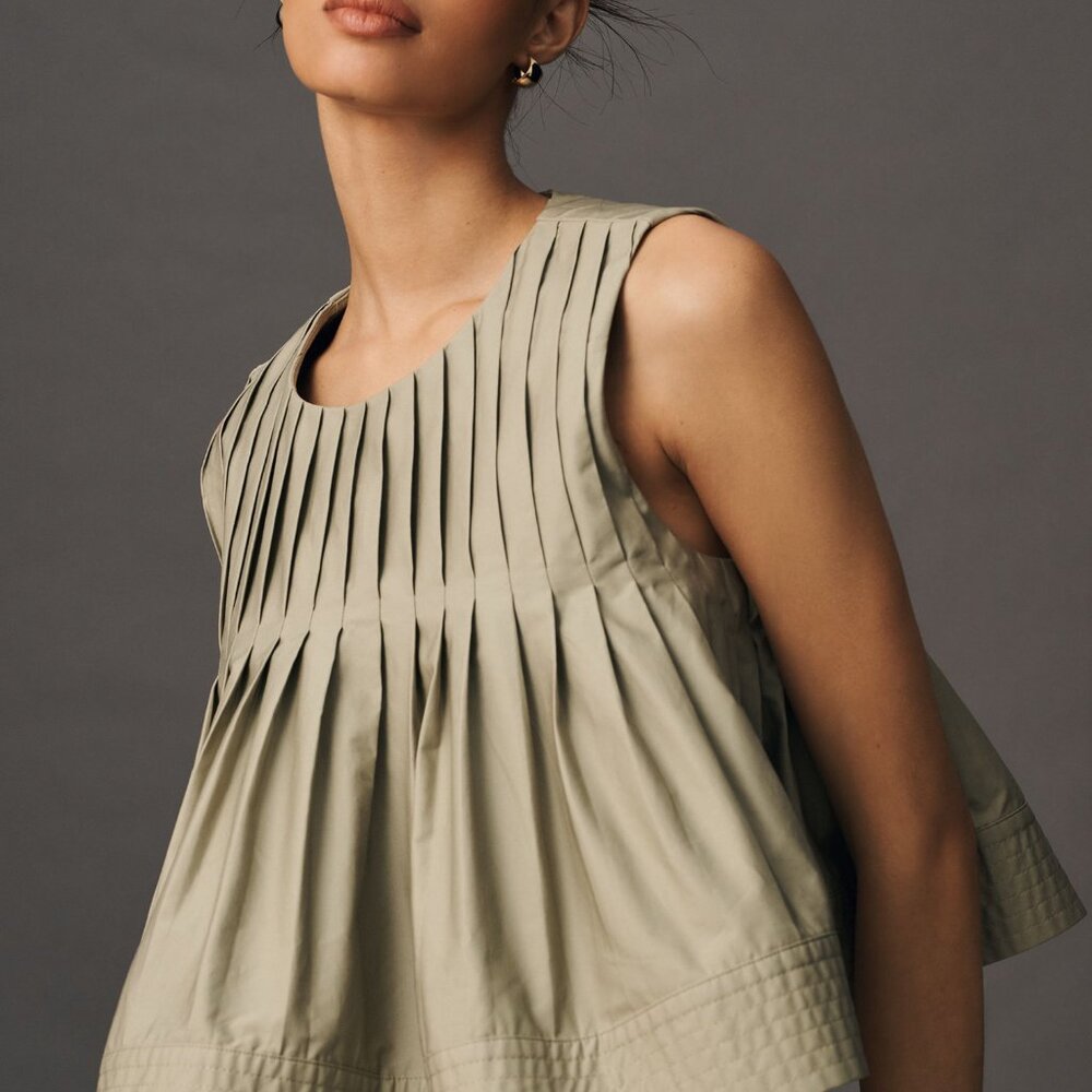 Mare Mare x Anthropologie Pleated Structured Swing Tank Color: Moss Size